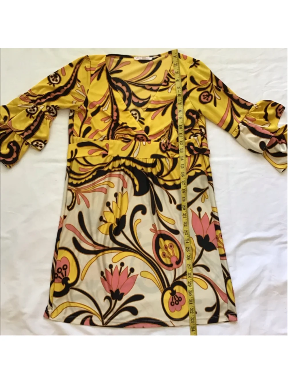 Betsey Johnson Women Elegant Mini Dress Size 6 Yellow Pink Floral